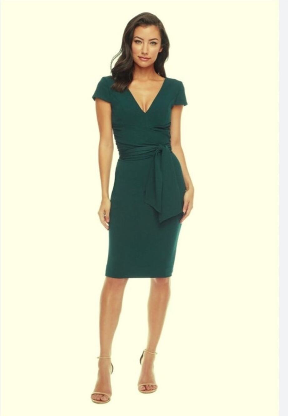 Dress The Population Dana Wrap Cocktail Dress Green XXS NWT Wedding